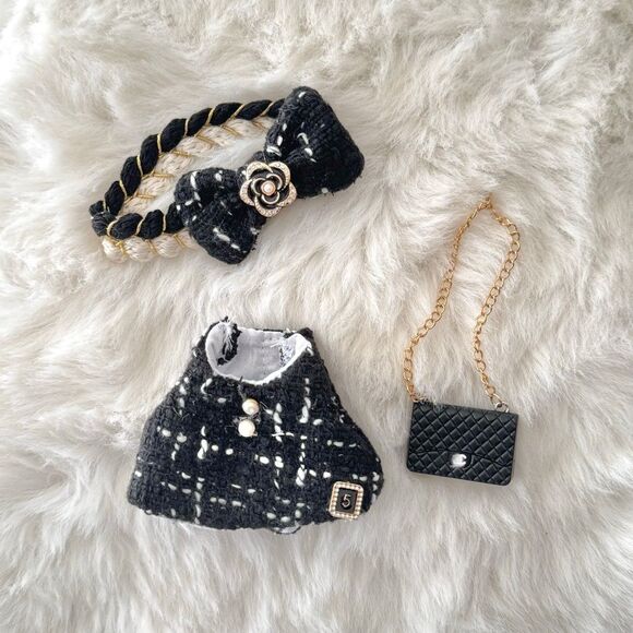 ⚡️FLASH SALE⚡️Labubu Outfit - Tweed Dress and bow set in Black (3 in 1) - Picture 5 of 5